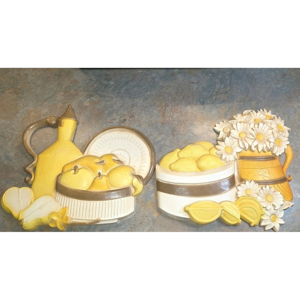 1980'S SYROCO HOMCO LEMONS & PEARS KITCHEN WALL PLAQUE SET #7610 COTTAGECORE